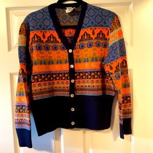 Unique fashionable versatile multi color sweater. Wear with jeans slacks skirts.